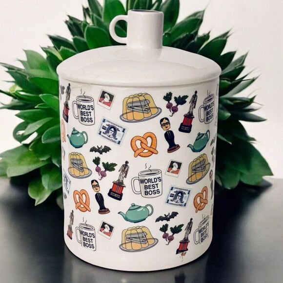 NWT NBC The Office World's Best Boss Large 10" White Ceramic Canister Jar w/ Lid - Picture 9 of 16
